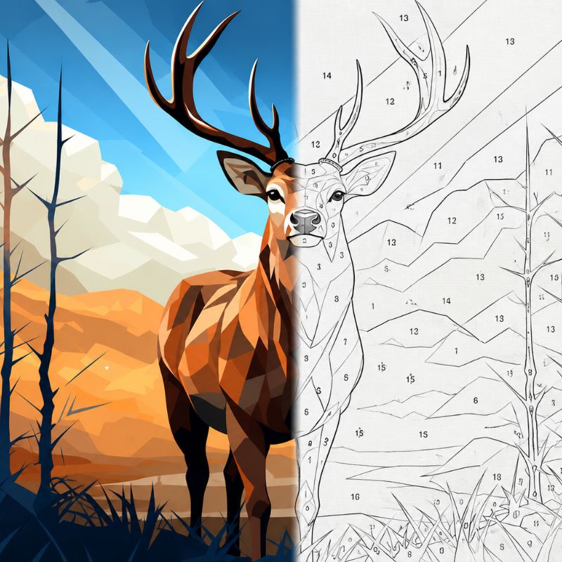 Majestic Stag Low-Poly Forest Portrait Paint by Numbers Kit | Wildlife Animal Paint by Numbers for Adults