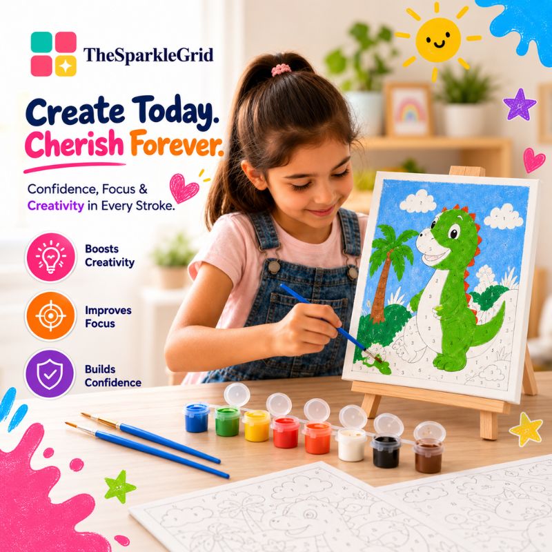Child painting with TheSparkleGrid Kids Paint by Numbers kit