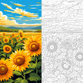 Sunflower Field Blue Sky Paint by Numbers Kit | Floral Landscape Paint by Numbers for Adults