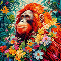 Orangutan in Tropical Flowers 5D Diamond Painting Kit | Wildlife Portrait Diamond Art for Adults
