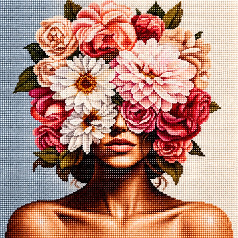 Woman with Rose Crown 5D Diamond Painting Kit | Floral Figure Diamond Art for Adults