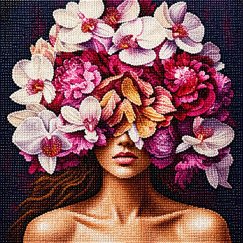 Woman with Orchid Crown 5D Diamond Painting Kit | Floral Figure Diamond Art for Adults
