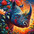 Rhino in Floral Sunset 5D Diamond Painting Kit | Animal Portrait Diamond Art for Adults