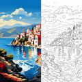 Greek Coastal Village Blue Sea Paint by Numbers Kit | Mediterranean Seascape Paint by Numbers for Adults