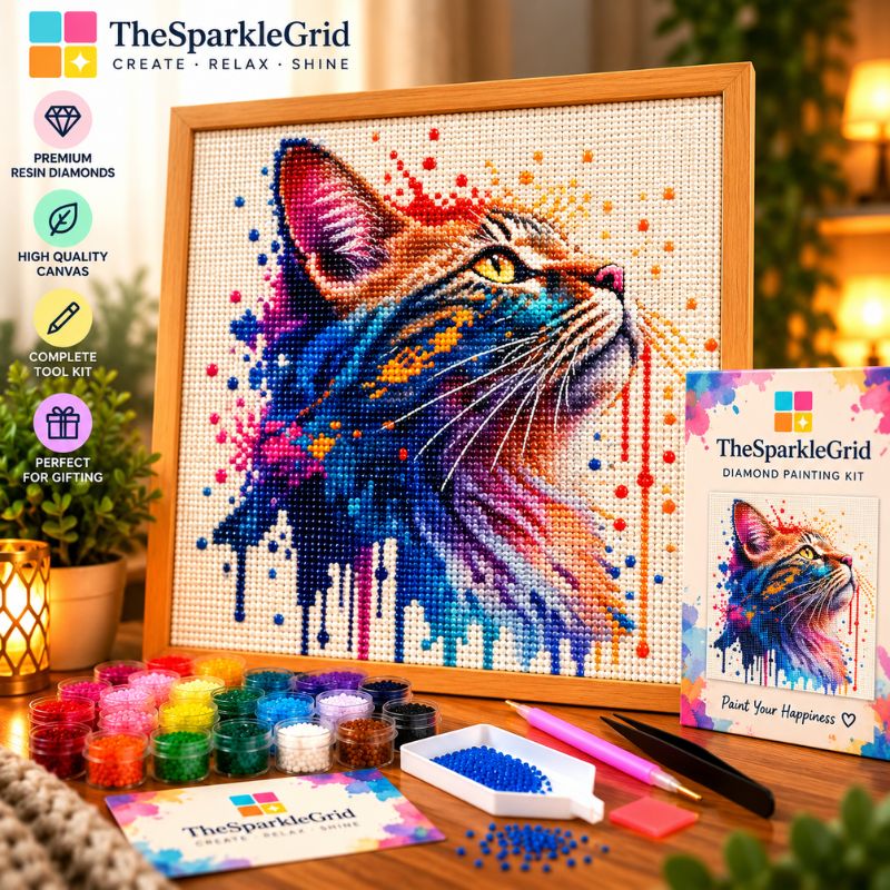 Watercolour Cat Portrait 5D Diamond Painting Kit | Abstract Animal Diamond Art for Adults