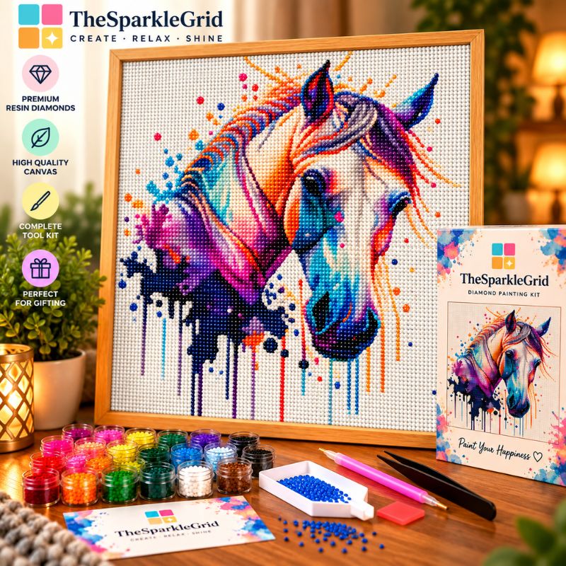 Watercolour Bay Horse Portrait 5D Diamond Painting Kit | Abstract Animal Diamond Art for Adults