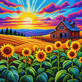 Sunflower Farm Sunset 5D Diamond Painting Kit | Van Gogh Style Floral Landscape Diamond Art for Adults