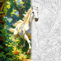 White Horse in Forest Paint by Numbers Kit | Animal Art for Adults