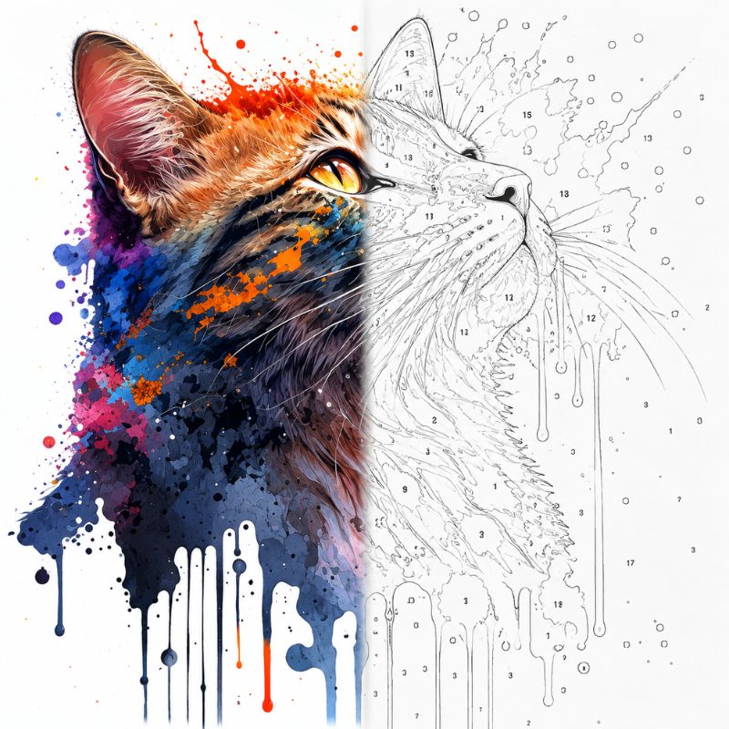 Watercolour Cat Portrait Paint by Numbers Kit | Abstract Animal Art for Adults