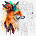 Fox with Feather Headdress Paint by Numbers Kit | Animal Art for Adults