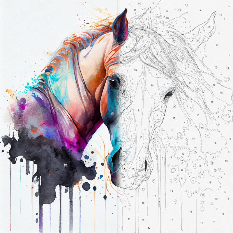 Watercolour Horse Portrait Paint by Numbers Kit | Abstract Animal Art for Adults