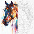 Watercolour Bay Horse Portrait Paint by Numbers Kit | Abstract Animal Art for Adults