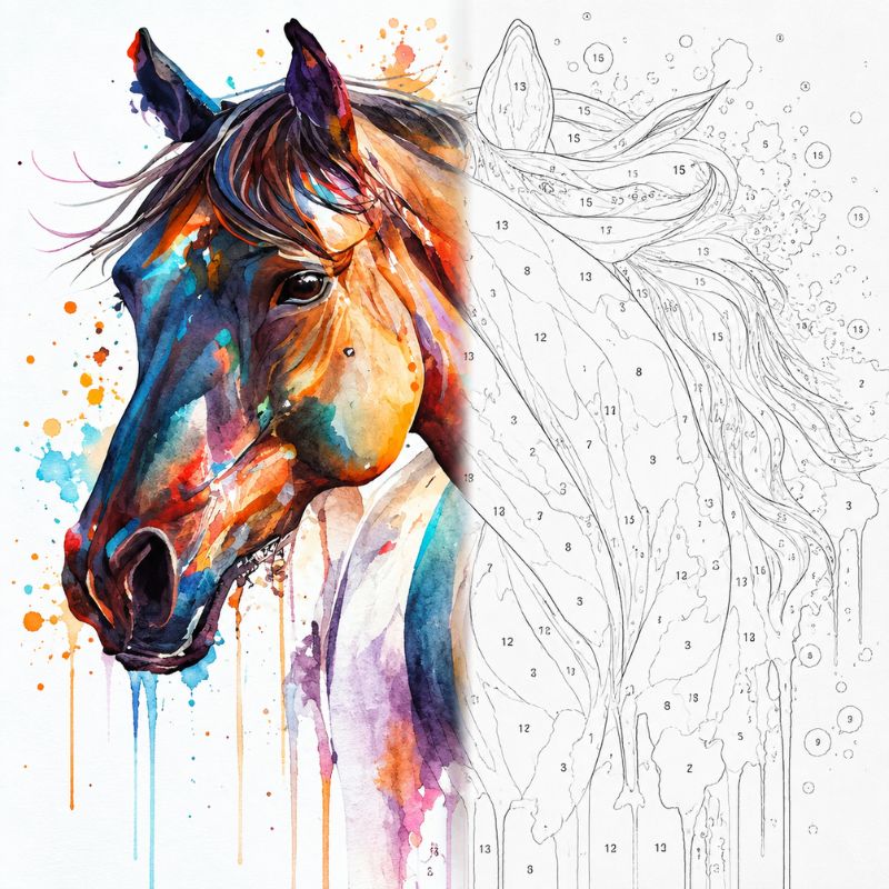 Watercolour Bay Horse Portrait Paint by Numbers Kit | Abstract Animal Art for Adults