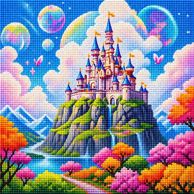 Fantasy Princess Castle on Mountain 5D Diamond Painting Kit | Magical Castle Diamond Art for Adults and Kids