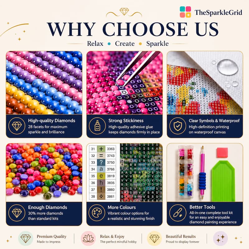 TheSparkleGrid kit features 28 facet diamonds