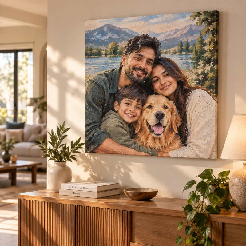 Finished custom paint by numbers artwork displayed as home wall decor