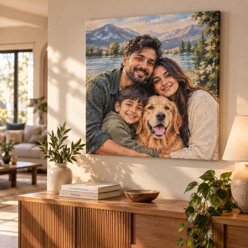 Finished custom paint by numbers artwork displayed as home wall decor
