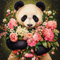 Cute panda holding a bouquet of pink and white flowers in a detailed diamond painting design
A charming panda diamond painting featuring a cute panda surrounded by soft pink, white, and peach flowers. This floral animal artwork is ideal for relaxing diamond painting projects, home decor, and gifting.