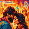 TheSparkleGrid romantic couple diamond painting featuring a colorful beaded artwork of a couple against a glowing palace-inspired background