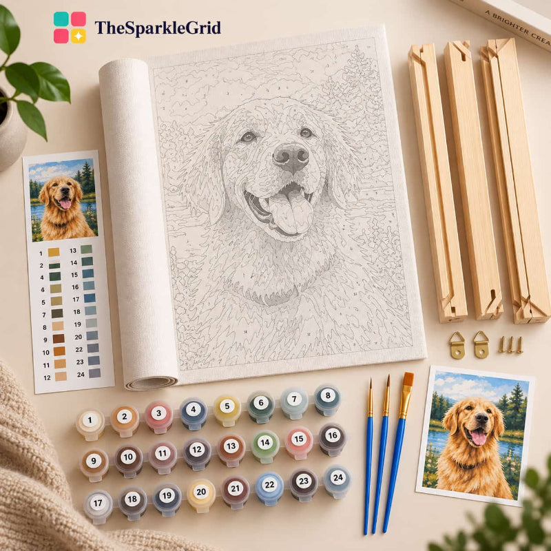 TheSparkleGrid paint by numbers kit contents