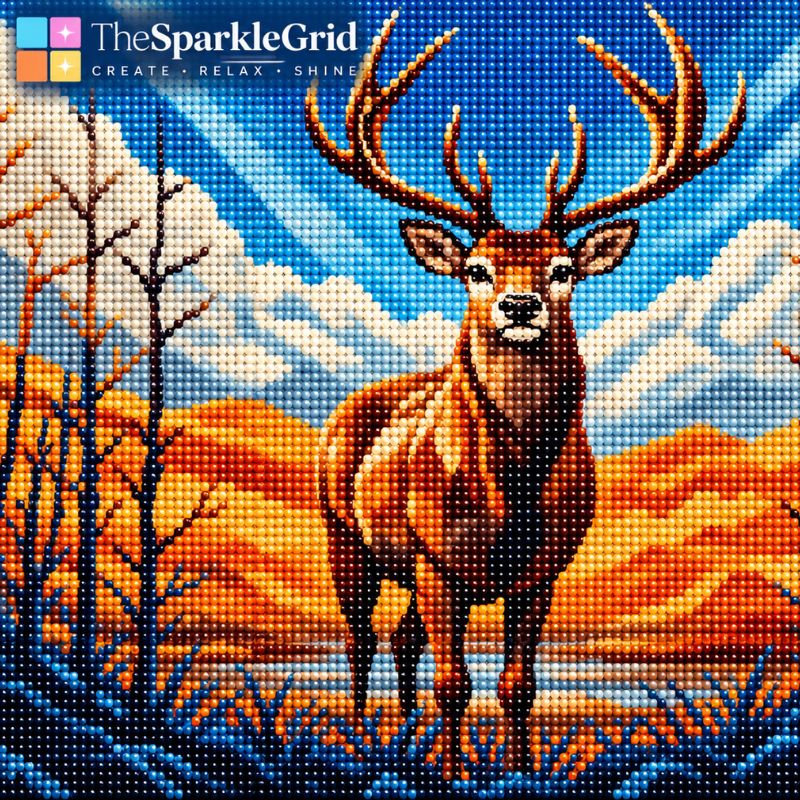 Majestic Stag Low-Poly Forest Portrait 5D Diamond Painting Kit | Wildlife Animal Diamond Art for Adults
