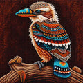 TheSparkleGrid diamond painting of a colorful kookaburra bird perched on a branch against a dark background