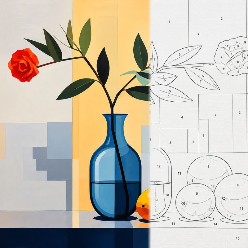 Modern Still Life Blue Vase with Roses Paint by Numbers Kit | Floral Still Life Paint by Numbers for Adults