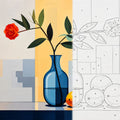 Modern Still Life Blue Vase with Roses Paint by Numbers Kit | Floral Still Life Paint by Numbers for Adults